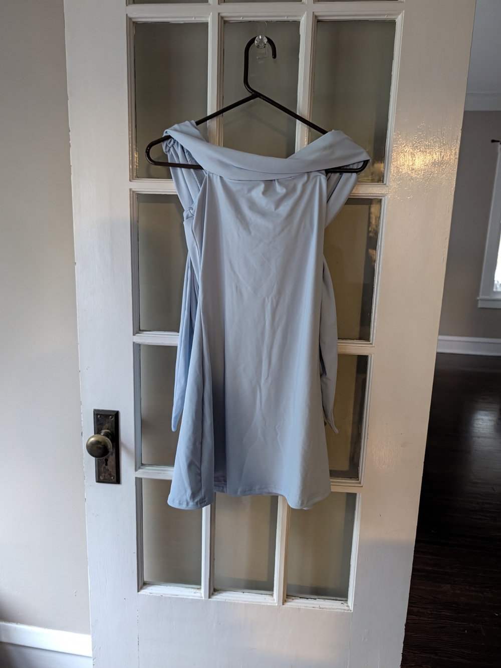 Shein Light Blue Women's dress Tie Bow Casual, Party Cocktail Short Lined Soft